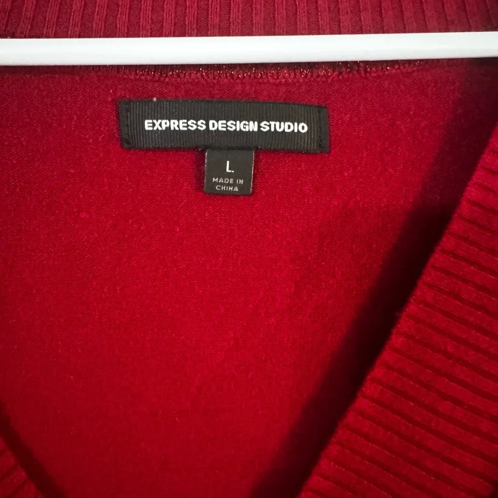 Express Design Studio Red V-Neck Sweater – Size Large